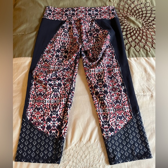 Athleta Navy, Coral and White Multi-Print Capris - Picture 2 of 3